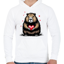 PRINTFASHION Capybara valentin - Férfi kapucnis pulóver - Fehér férfi pulóver, kardigán