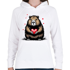 PRINTFASHION Capybara valentin - Női kapucnis pulóver - Fehér női pulóver, kardigán