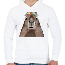 PRINTFASHION Capybara virágkoszorúval - Férfi kapucnis pulóver - Fehér férfi pulóver, kardigán