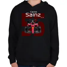 PRINTFASHION Carlos Sainz 55 autóversenyző - fehér felirat - Gyerek kapucnis pulóver - Fekete gyerek pulóver, kardigán