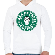 PRINTFASHION Casa de Papel Coffee - Férfi kapucnis pulóver - Fehér
