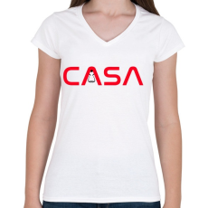 PRINTFASHION CASA - NASA - Női V-nyakú póló - Fehér