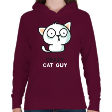 PRINTFASHION Cat guy - Női kapucnis pulóver - Bordó női pulóver, kardigán