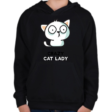 PRINTFASHION Cat lady - Gyerek kapucnis pulóver - Fekete gyerek pulóver, kardigán