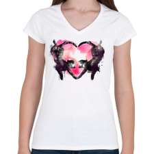 PRINTFASHION Cat love - Női V-nyakú póló - Fehér női póló