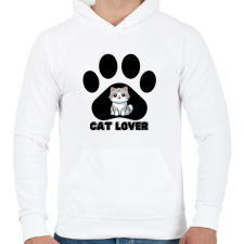 PRINTFASHION Cat Lover - Férfi kapucnis pulóver - Fehér férfi pulóver, kardigán