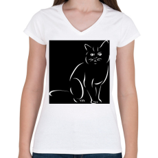 PRINTFASHION Cat - Női V-nyakú póló - Fehér