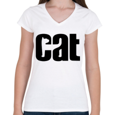 PRINTFASHION cat - Női V-nyakú póló - Fehér