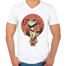 PRINTFASHION Cat Shinobi - Férfi V-nyakú póló - Fehér