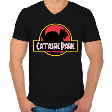 PRINTFASHION Catassic Park - Férfi V-nyakú póló - Fekete férfi póló