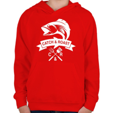 PRINTFASHION Catch and Roast fehér - Gyerek kapucnis pulóver - Piros gyerek pulóver, kardigán