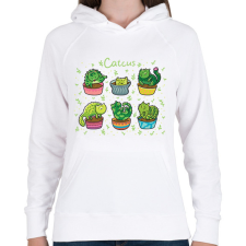 PRINTFASHION Catcus - Női kapucnis pulóver - Fehér női pulóver, kardigán