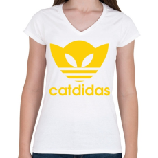 PRINTFASHION Catdidas - Női V-nyakú póló - Fehér