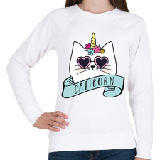 PRINTFASHION Caticorn - Női pulóver - Fehér női pulóver, kardigán