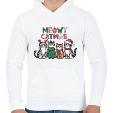 PRINTFASHION Catmas - Férfi kapucnis pulóver - Fehér férfi pulóver, kardigán