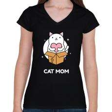 PRINTFASHION CATMOM - Női V-nyakú póló - Fekete
