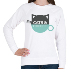 PRINTFASHION Cats & Coffee - Női pulóver - Fehér női pulóver, kardigán