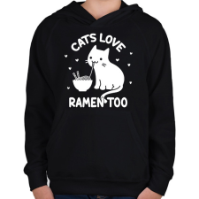 PRINTFASHION Cats love ramen too - Gyerek kapucnis pulóver - Fekete gyerek pulóver, kardigán