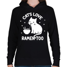 PRINTFASHION Cats love ramen too - Női kapucnis pulóver - Fekete női pulóver, kardigán