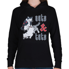 PRINTFASHION Cats & tats - Női kapucnis pulóver - Fekete női pulóver, kardigán