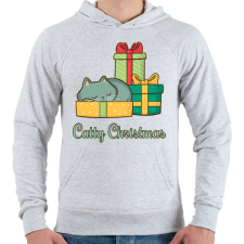 PRINTFASHION Catty Christmas - Férfi kapucnis pulóver - Sport szürke férfi pulóver, kardigán