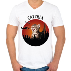 PRINTFASHION Catzilla - Férfi V-nyakú póló - Fehér