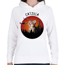 PRINTFASHION Catzilla - Női kapucnis pulóver - Fehér női pulóver, kardigán