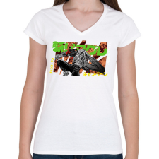 PRINTFASHION Chainsaw Man - Női V-nyakú póló - Fehér női póló