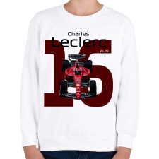 PRINTFASHION Charles Leclerc 16 autóversenyző - fekete felirat - Gyerek pulóver - Fehér gyerek pulóver, kardigán