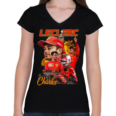 PRINTFASHION Charles Leclerc Forma 1 - Női V-nyakú póló - Fekete