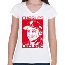 PRINTFASHION Charles leclerc - Női V-nyakú póló - Fehér női póló