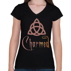 PRINTFASHION Charmed - Női V-nyakú póló - Fekete