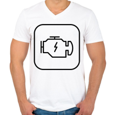 PRINTFASHION Check Engine - Férfi V-nyakú póló - Fehér férfi póló