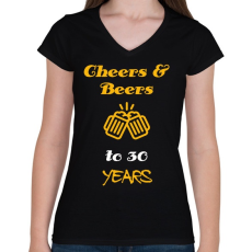 PRINTFASHION CHEERS AND BEERS 30 YEARS - Női V-nyakú póló - Fekete