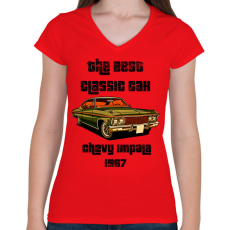 PRINTFASHION chevy impala 1963 - Női V-nyakú póló - Piros