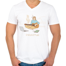 PRINTFASHION Chill and Music - Gitáros minta - Férfi V-nyakú póló - Fehér