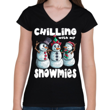 PRINTFASHION Chillin with snowmiees - Női V-nyakú póló - Fekete női póló