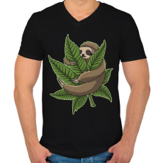 PRINTFASHION Chilling Sloth - Férfi V-nyakú póló - Fekete