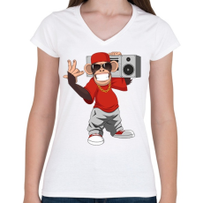 PRINTFASHION Chimpanzee - Női V-nyakú póló - Fehér