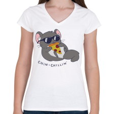 PRINTFASHION Chin-chillin' - Női V-nyakú póló - Fehér női póló