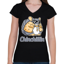 PRINTFASHION Chinchillin - Női V-nyakú póló - Fekete női póló
