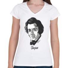 PRINTFASHION Chopin - Női V-nyakú póló - Fehér