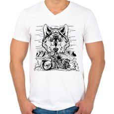 PRINTFASHION Chopper és farkas born to be wild - Férfi V-nyakú póló - Fehér