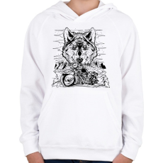 PRINTFASHION Chopper és farkas born to be wild - Gyerek kapucnis pulóver - Fehér