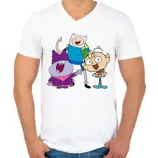 PRINTFASHION Chowder,Finn és Nyomi - Férfi V-nyakú póló - Fehér férfi póló
