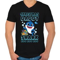 PRINTFASHION Christmas Daddy Shark - Férfi V-nyakú póló - Fekete