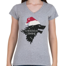 PRINTFASHION Christmas is coming - Trónok harca - fehér - Női V-nyakú póló - Sport szürke
