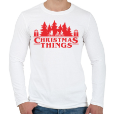 PRINTFASHION Christmas things Sranger Things póló - Férfi hosszú ujjú póló - Fehér férfi póló