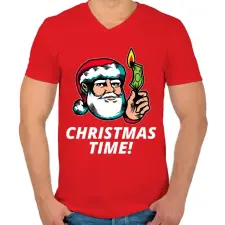 PRINTFASHION Christmas Time - Férfi V-nyakú póló - Piros férfi póló