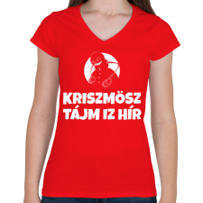 PRINTFASHION CHRISTMAS TIME IS HERE - Női V-nyakú póló - Piros női póló